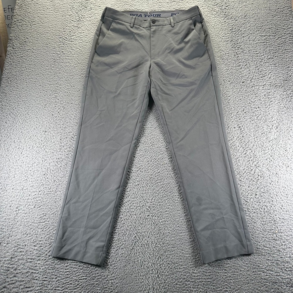 PGA Tour Pant Mens 34x32‎ Gray Polyester Golf Performance Flat Front Workwear